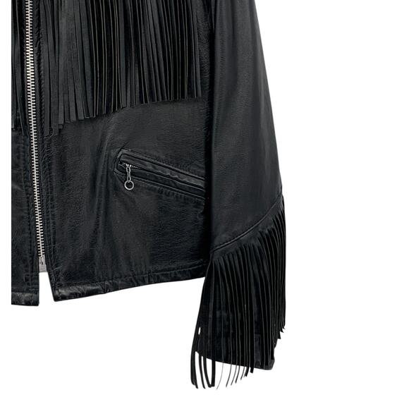 Vintage Black Leather Fringe Motorcycle Biker Jacket Women's Med - Picture 9 of 16